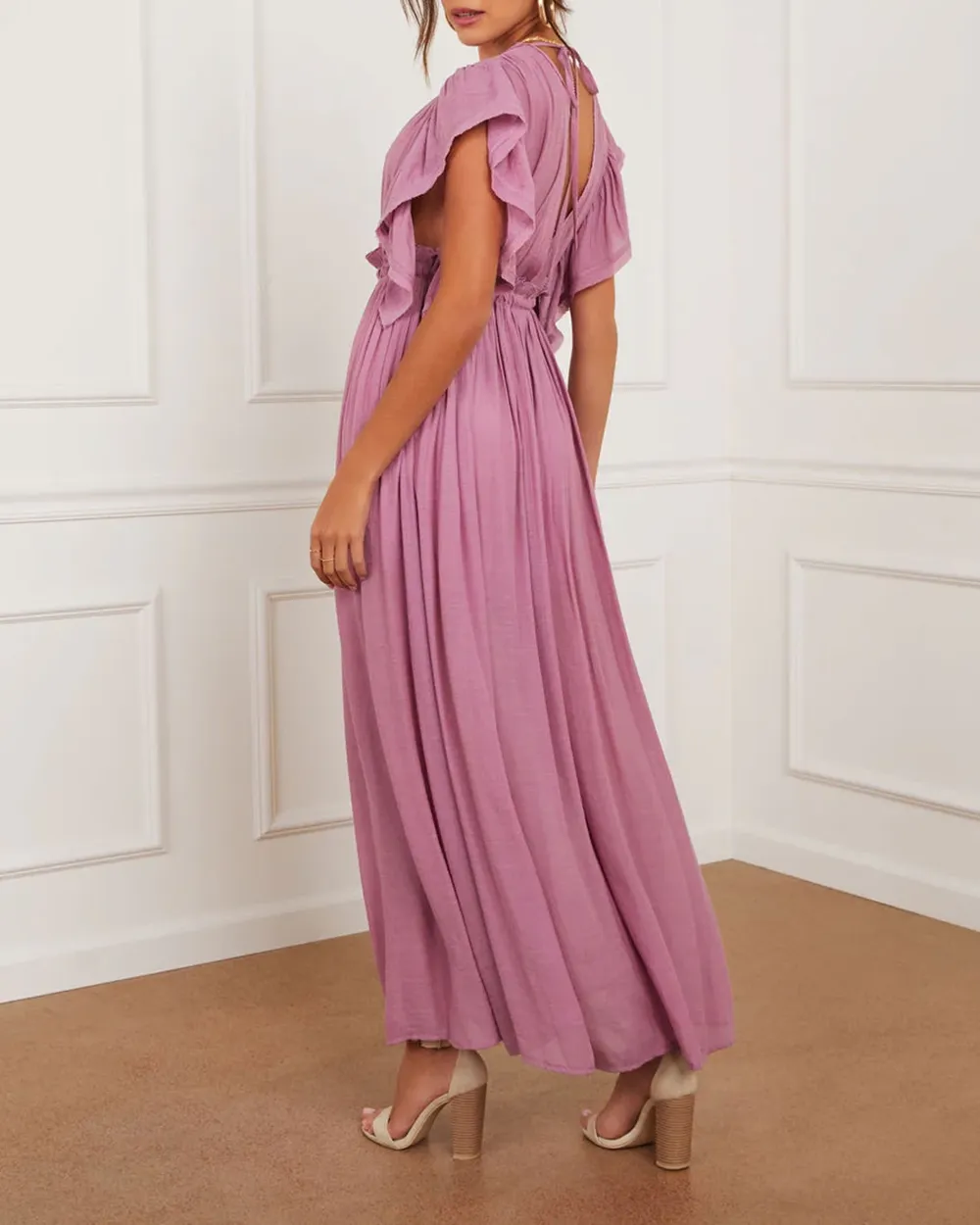 Button Front Cinched Waist Maxi Dress