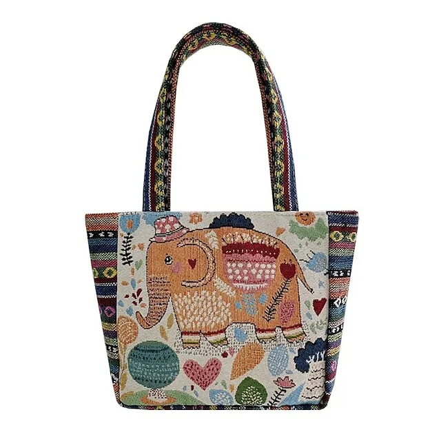 Women's Girls' Tote Polyester Daily Office & Career Cartoon Artwork Floral Print Rabbit Peacock blue striped kitten