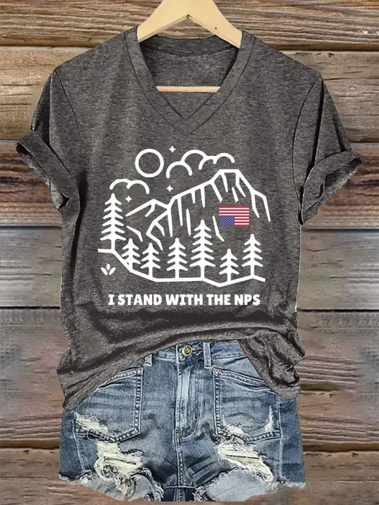 Woman'S I Stand With The Nps V-Neck Short-Sleeve T-Shirt