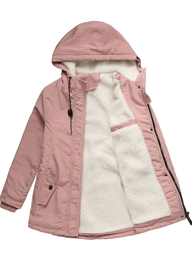 Women's Parka Street Fall Winter Puffer Jacket Long Coat Windproof Warm 3 in 1 Loose Casual Sports Jacket Long Sleeve Solid Color Zipper Purple Blushing Pink Waterpoof Daily Wear Down Parkas  Lined