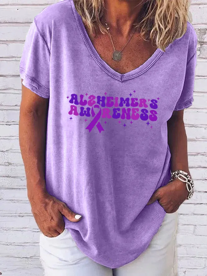 Women'S V-Neck Short-Sleeved T-Shirt Alzheimer'S Awareness Prints