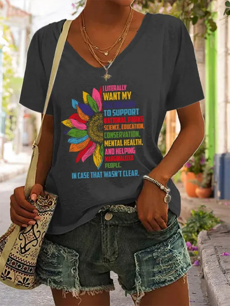 Women'S Support National Parks Print V Neck Casual T-Shirt