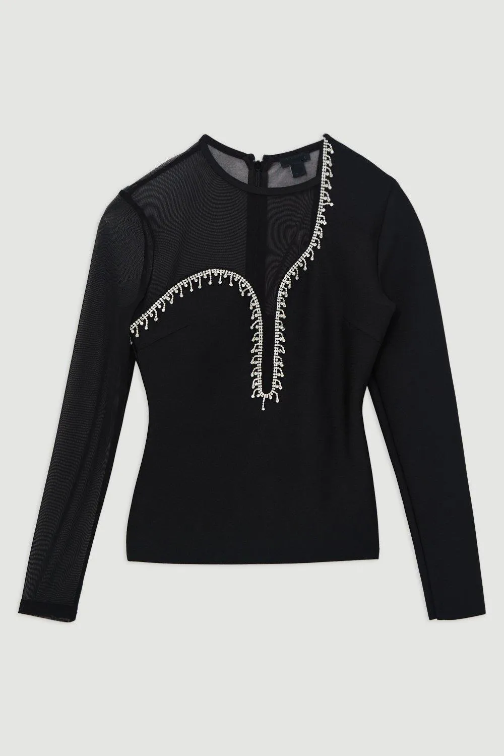 Mesh Detail Embellished Knit Top