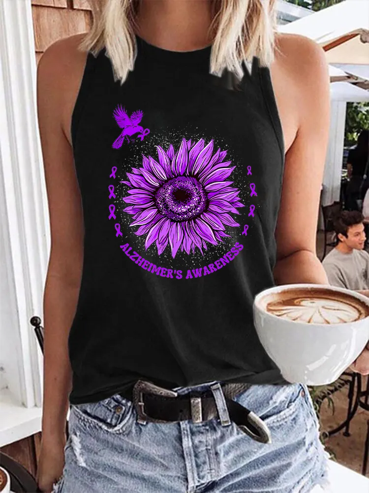 Women'S Round-Neck Sleeveless Vest With Alzheimer'S Awareness