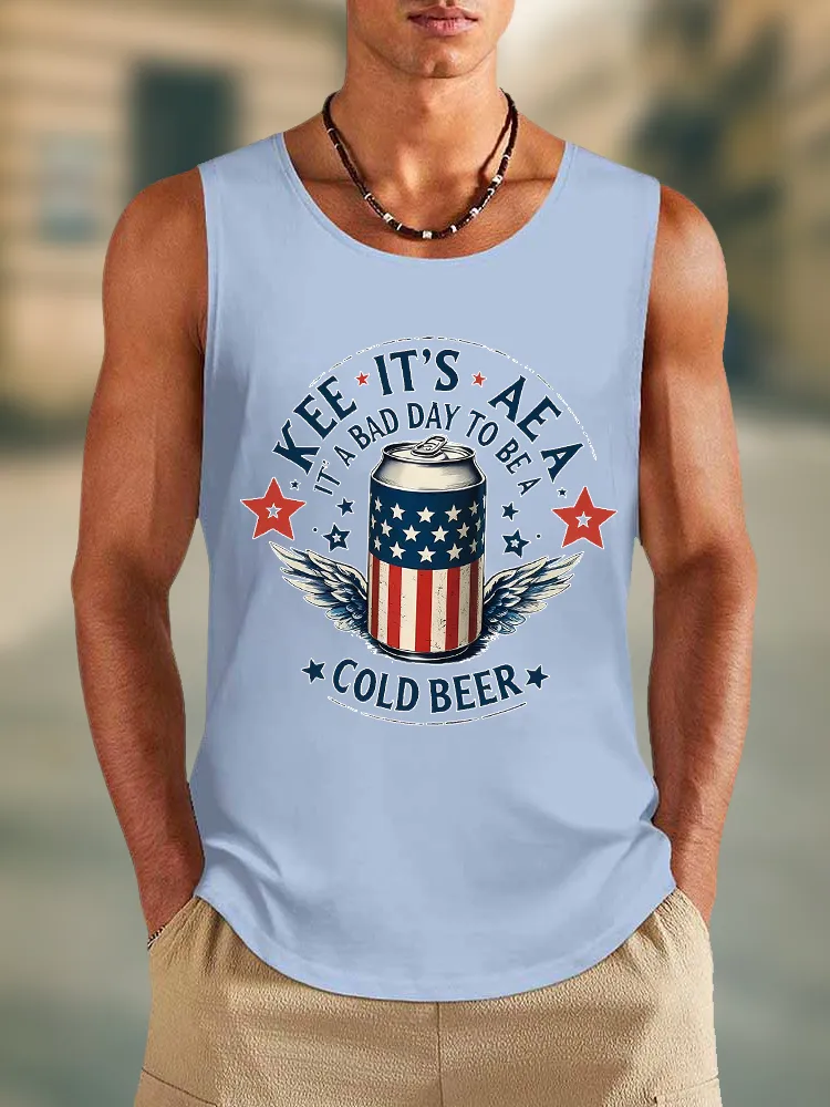 Men'S Kee It'S Aea It A Bad Day To Be A Cold Beer Round-Necked Sleeveless Vest