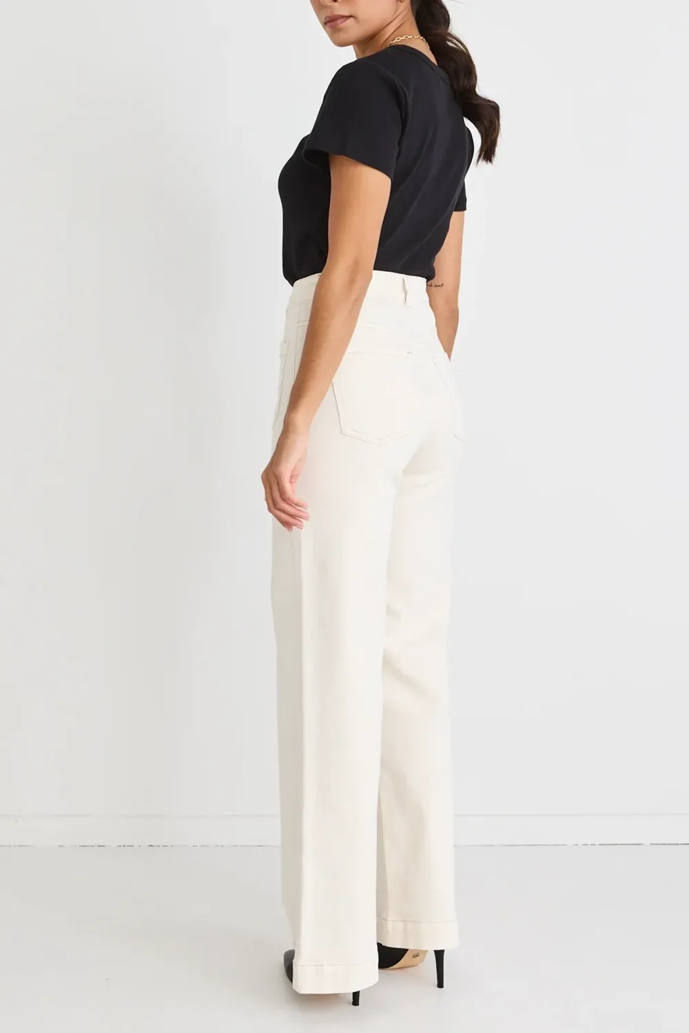 Ecru High Rise Wide Leg Pocket Jean