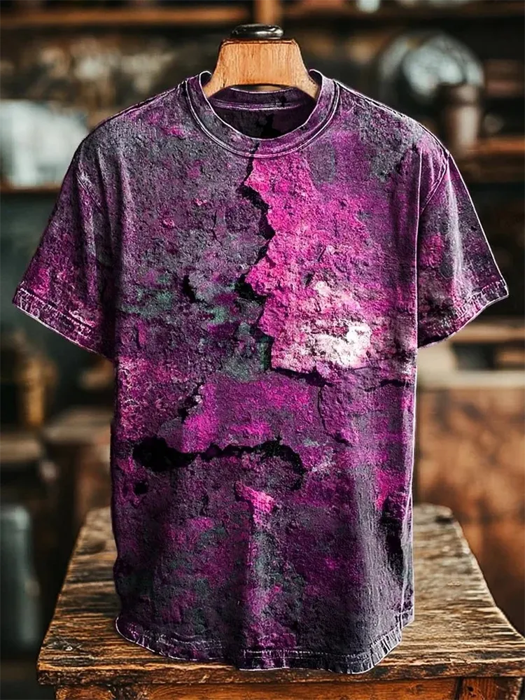 Unisex Retro Aged Rust Printed Casual Loose Short Sleeve T-Shirt