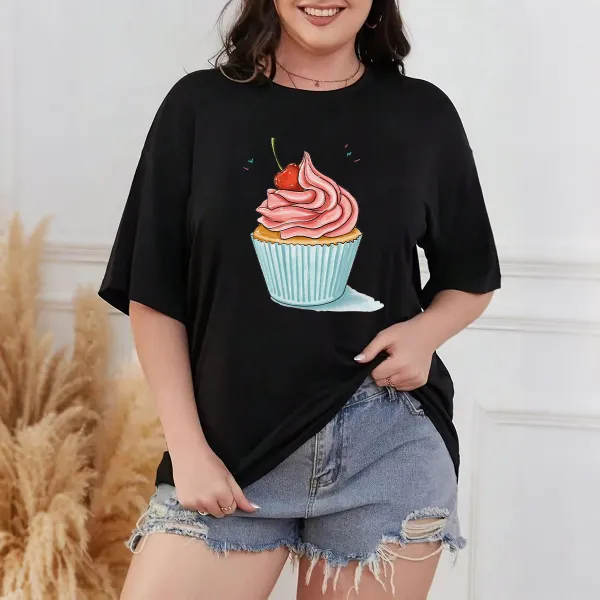 Hand Drawn Cupcake Graphic Casual T-Shirt