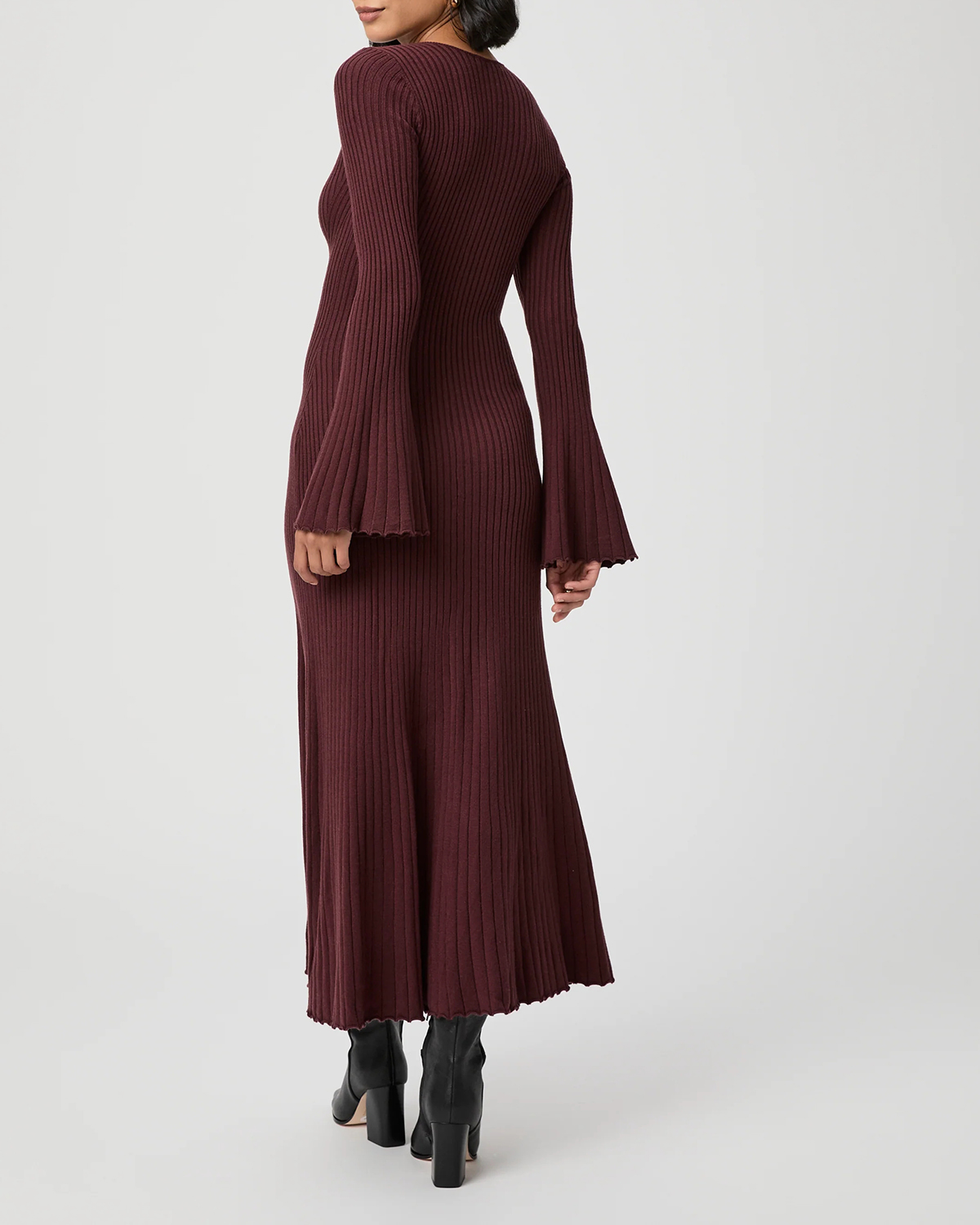 Burgundy Ribbed Long Sleeve Maxi Dress