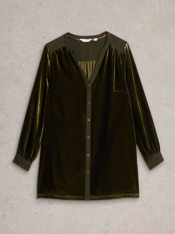 Long Sleeve Olive Velvet Tunic
