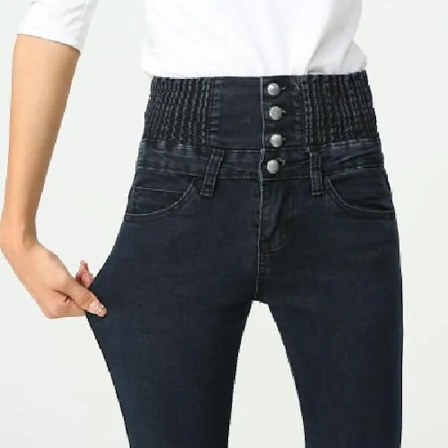 Women's Jeans Skinny Full Length Denim Side Pockets Stretchy High Waist Fashion Street Casual Light Blue B S M