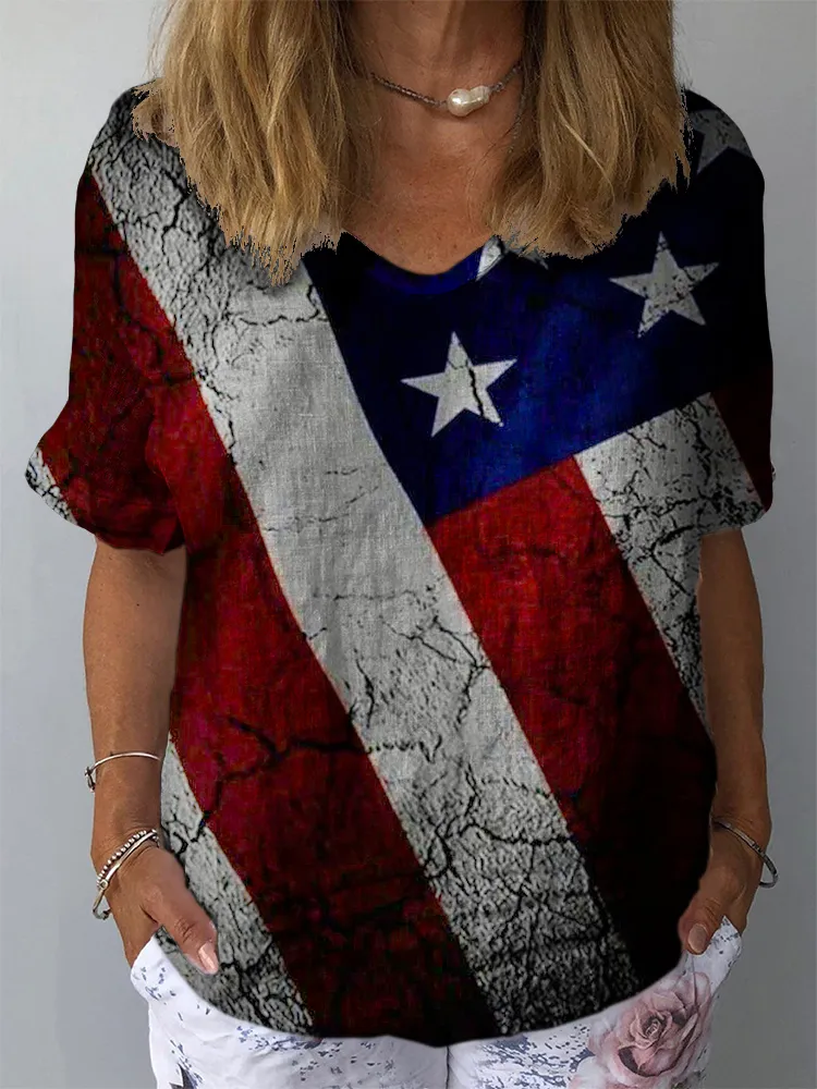 Women'S Independence Day V-Neck Short-Sleeve Shirt
