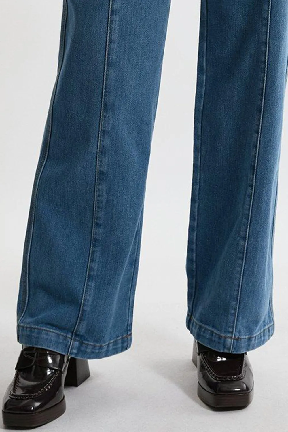 Denim Tailored Button Front Wide Leg Jeans