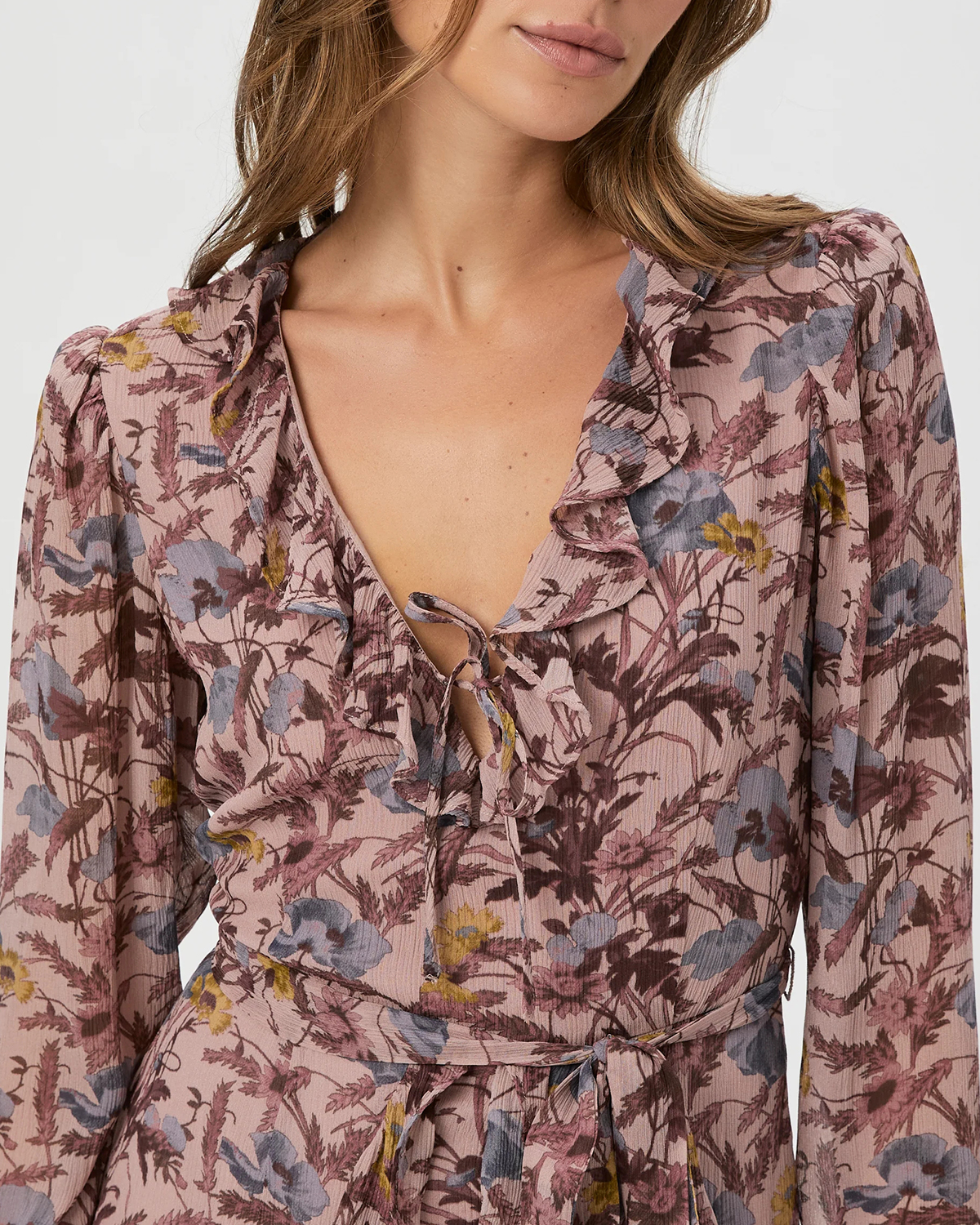 Dark Primrose Multi Silk Floral Print Wrap Mini Dress