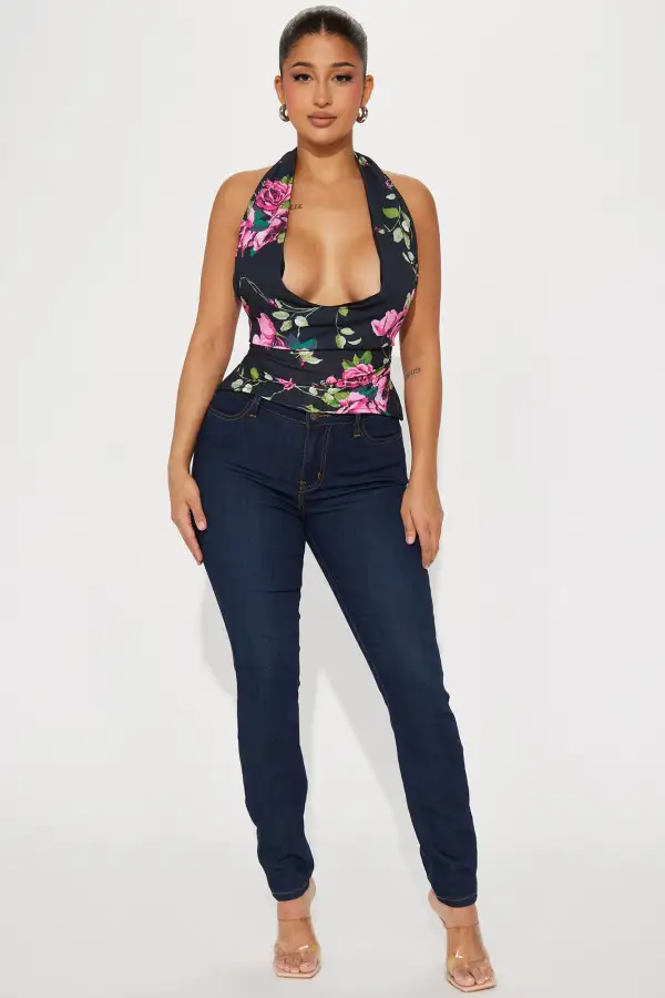 Moment Of Time Floral Halter Top - Black/combo