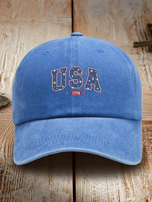 USA 1776 Print Washed Baseball Cap