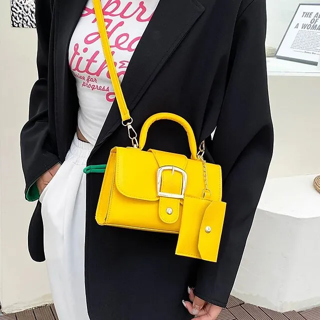 Women's Handbag Crossbody Bag PU Leather Daily Durable Solid Color Black White Yellow