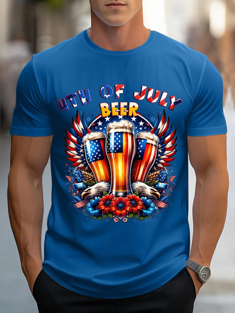 Men's Independence Day 4th Of July Beer Round-Neck Short-Sleeved T-Shirt