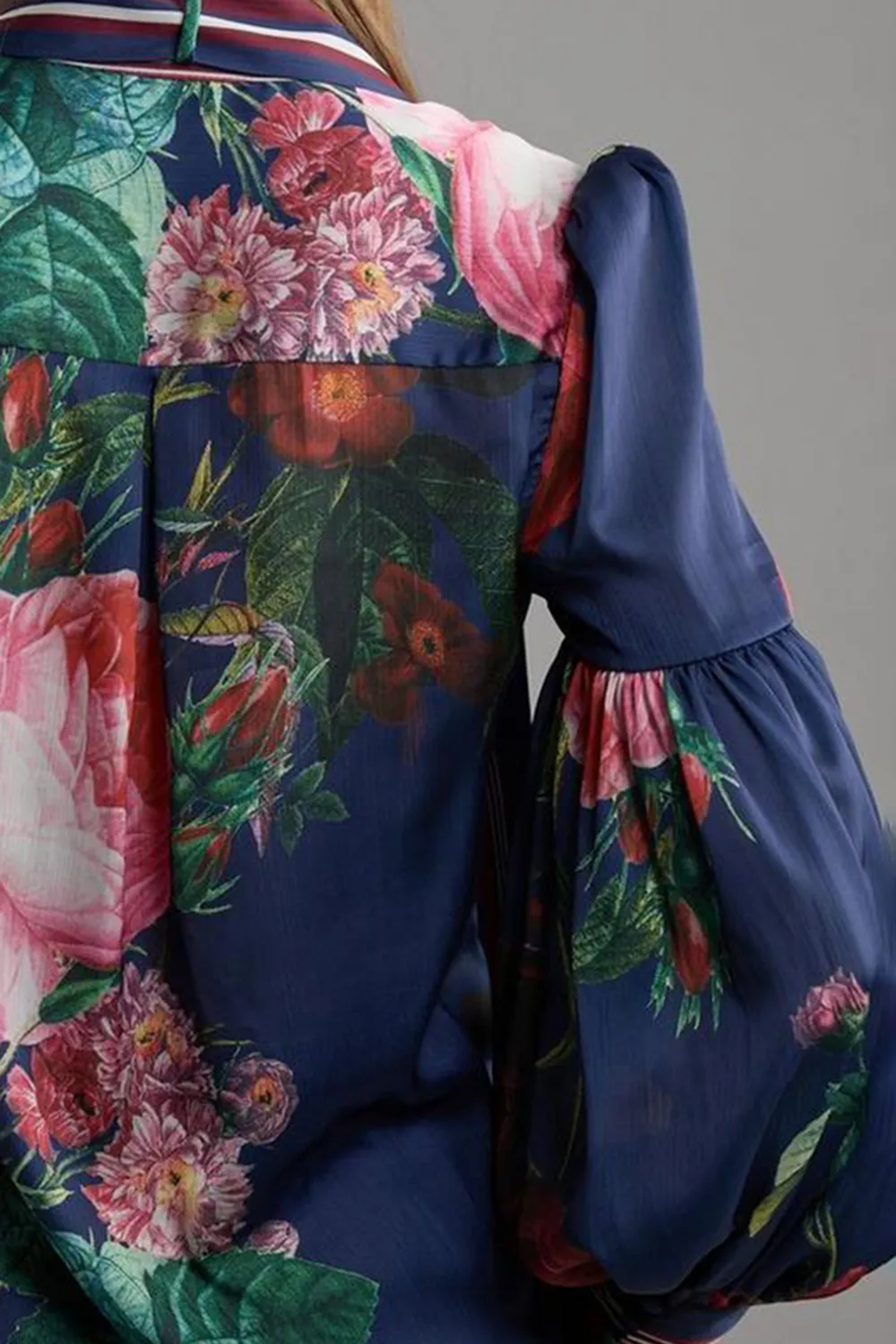 Woven Balloon Sleeve Tie Detail Blouse