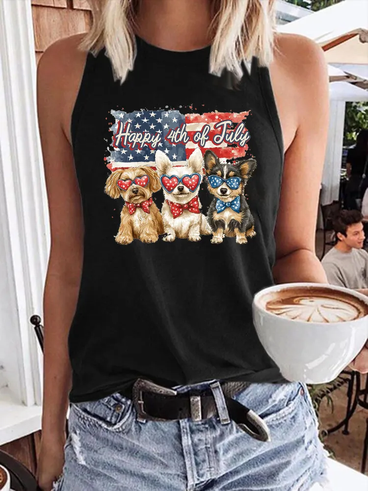 Women'S Happy 4Th Of July Round-Neck Sleeveless Vest
