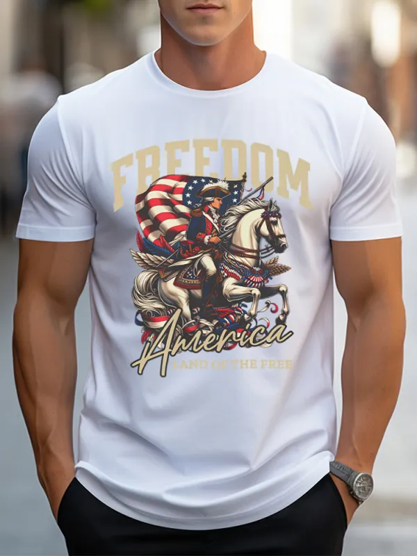 Freedom America Land Of The Free Print Short Sleeves T-Shirt