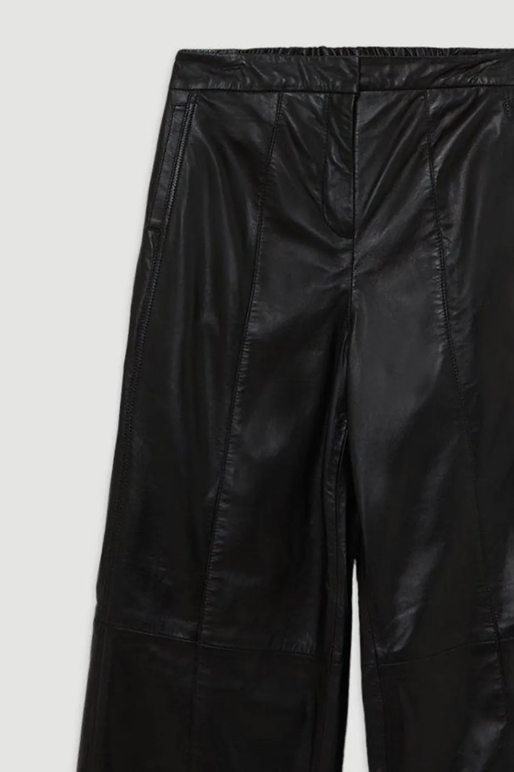 Mid Rise Wide Leg Leather Trousers