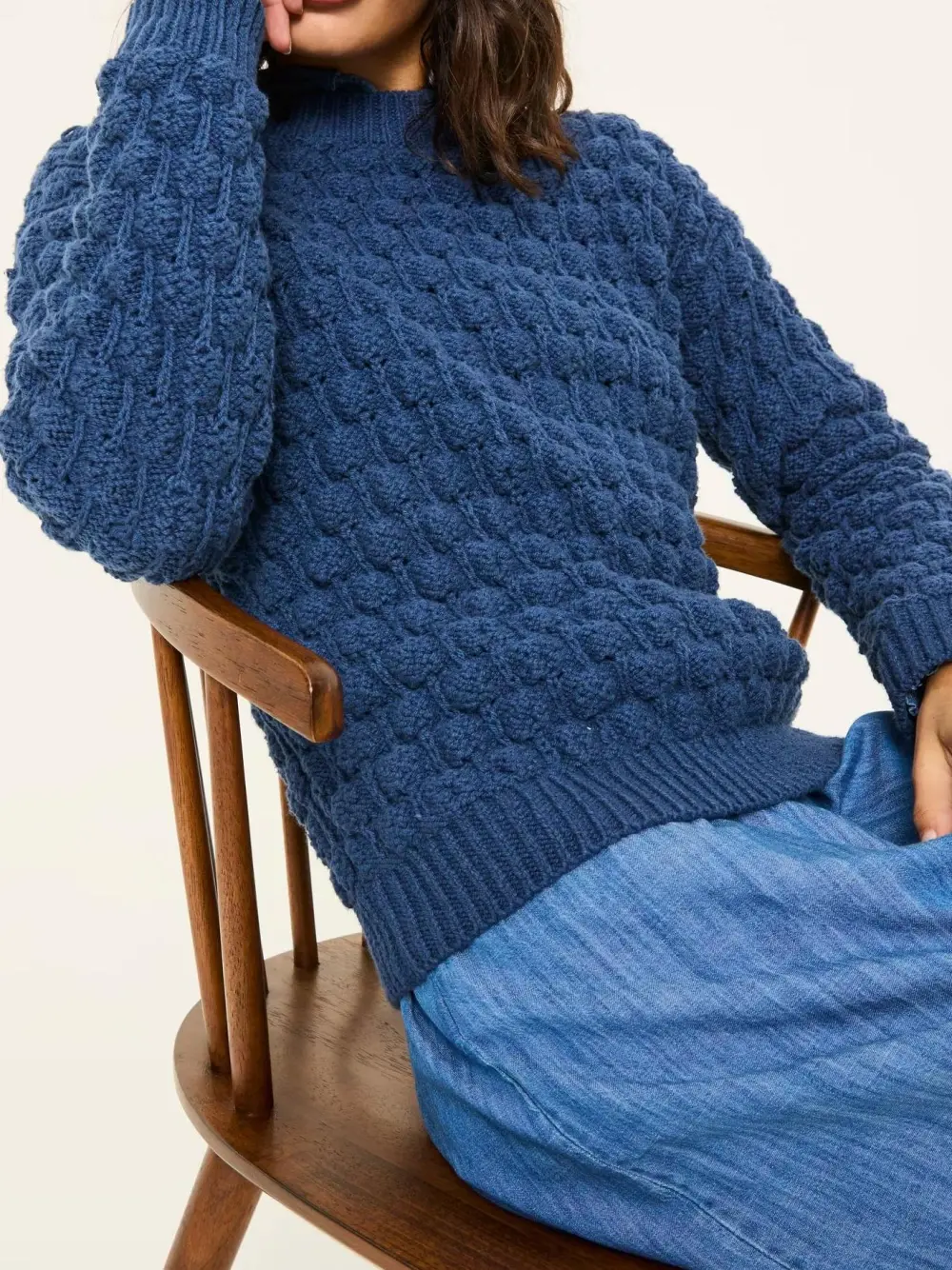 Navy Cable-Knit Wool Sweater