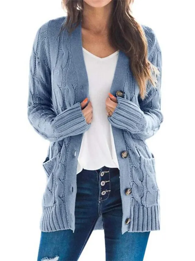Spring Outfits - Women's Sweater Cardigans & T-Shirt & Scarf Set Cable-Knit Buttoned Cardigan with Pockets and Blouse T shirt Tee Basic