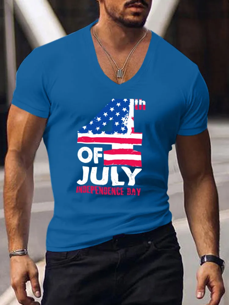 Men'S 4Th Of July Independence Day Print Short-Sleeved V-Neck T-Shirt