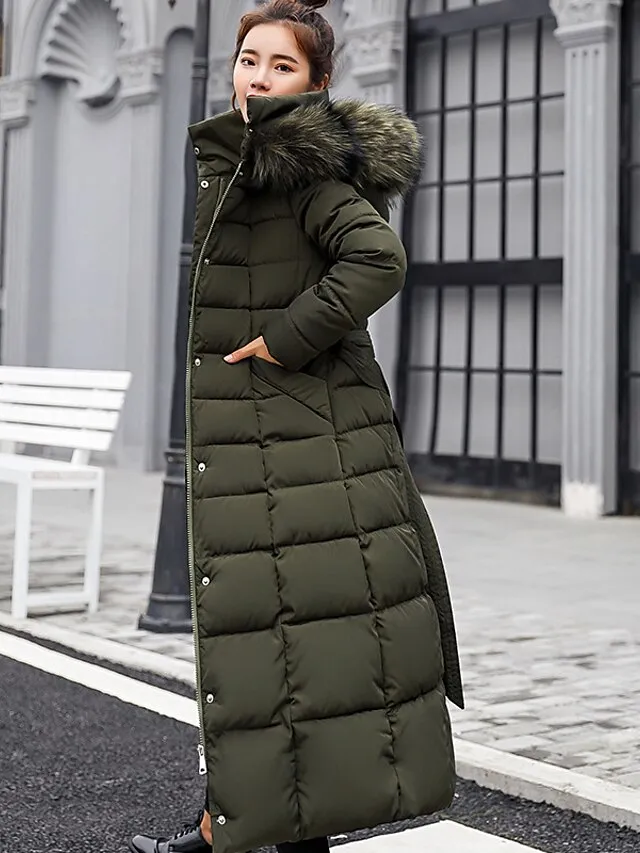 Women's Winter Jacket Puffer Jacket Hoodie Jacket Outdoor Street Daily Winter Fall Long Coat Regular Fit Windproof Warm Sports Streetwear Casual Jacket Long Sleeve Solid Color Rust Red caramel