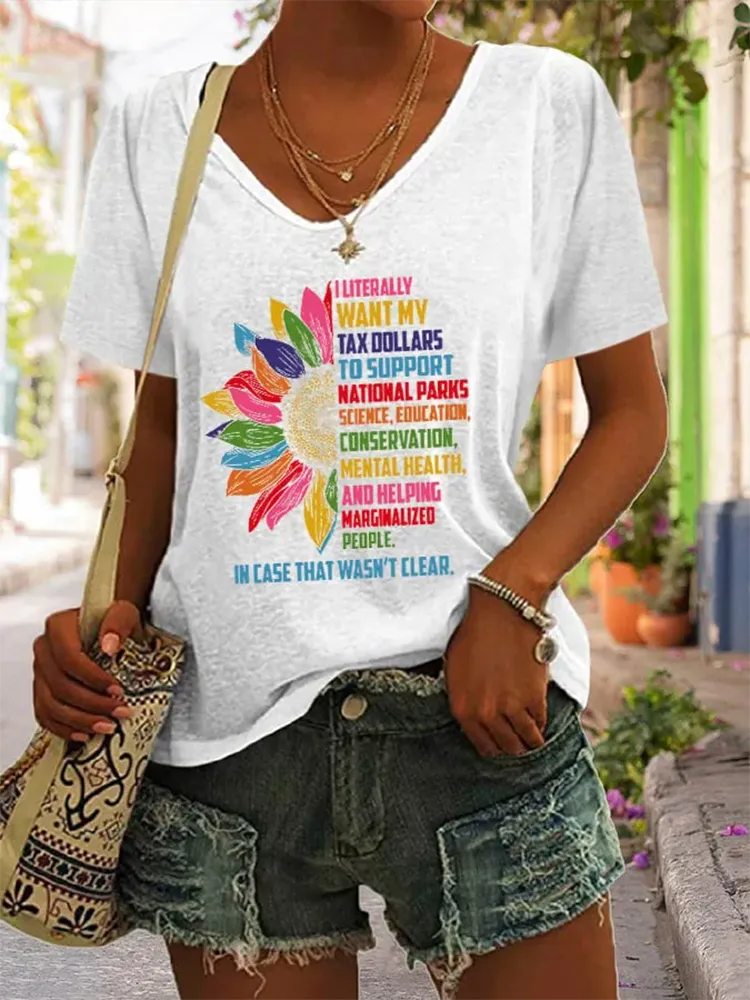 Women'S Support National Parks Print V Neck Casual T-Shirt