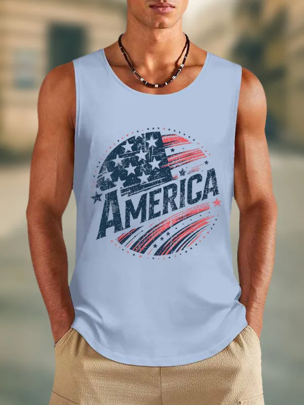 Men'S America Round-Necked Sleeveless Vest