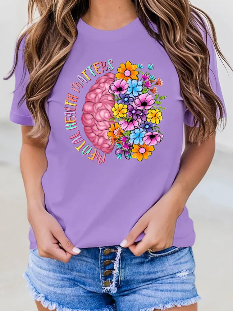 Women'S Round-Neck T-Shirt Mental Health Matters Prints