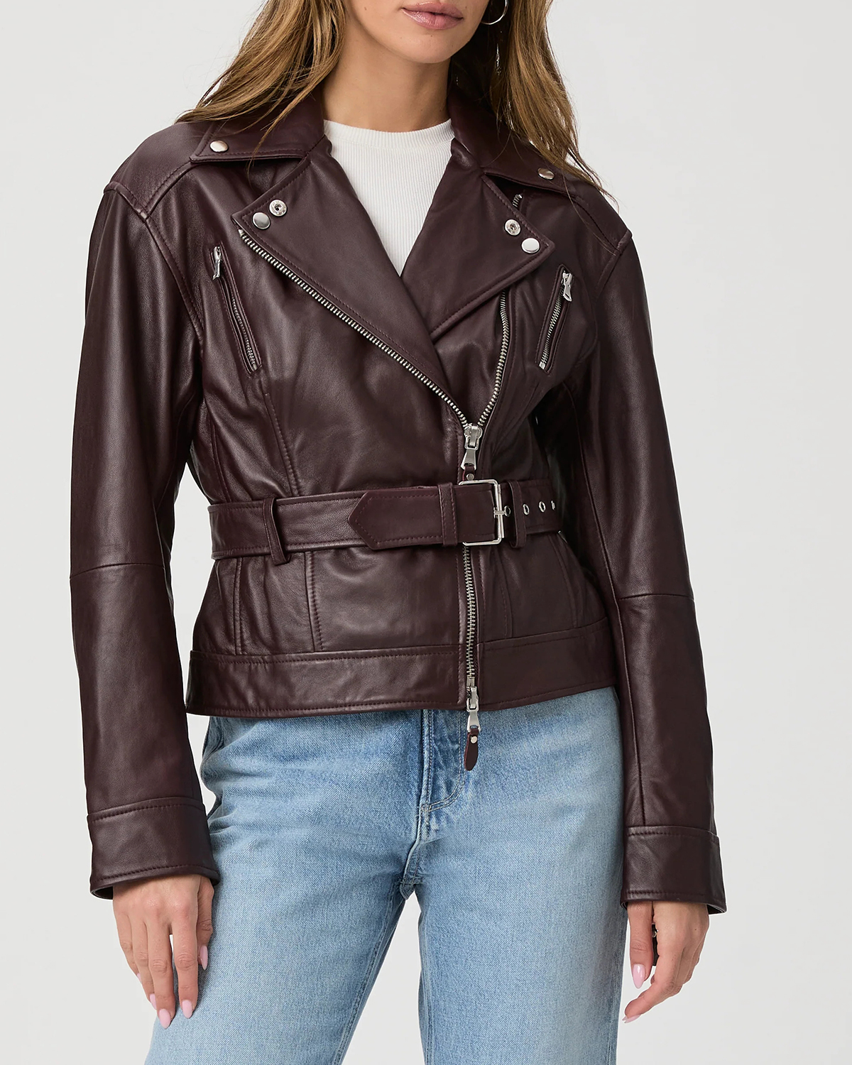 Dark Oxblood Faux Leather Biker Jacket