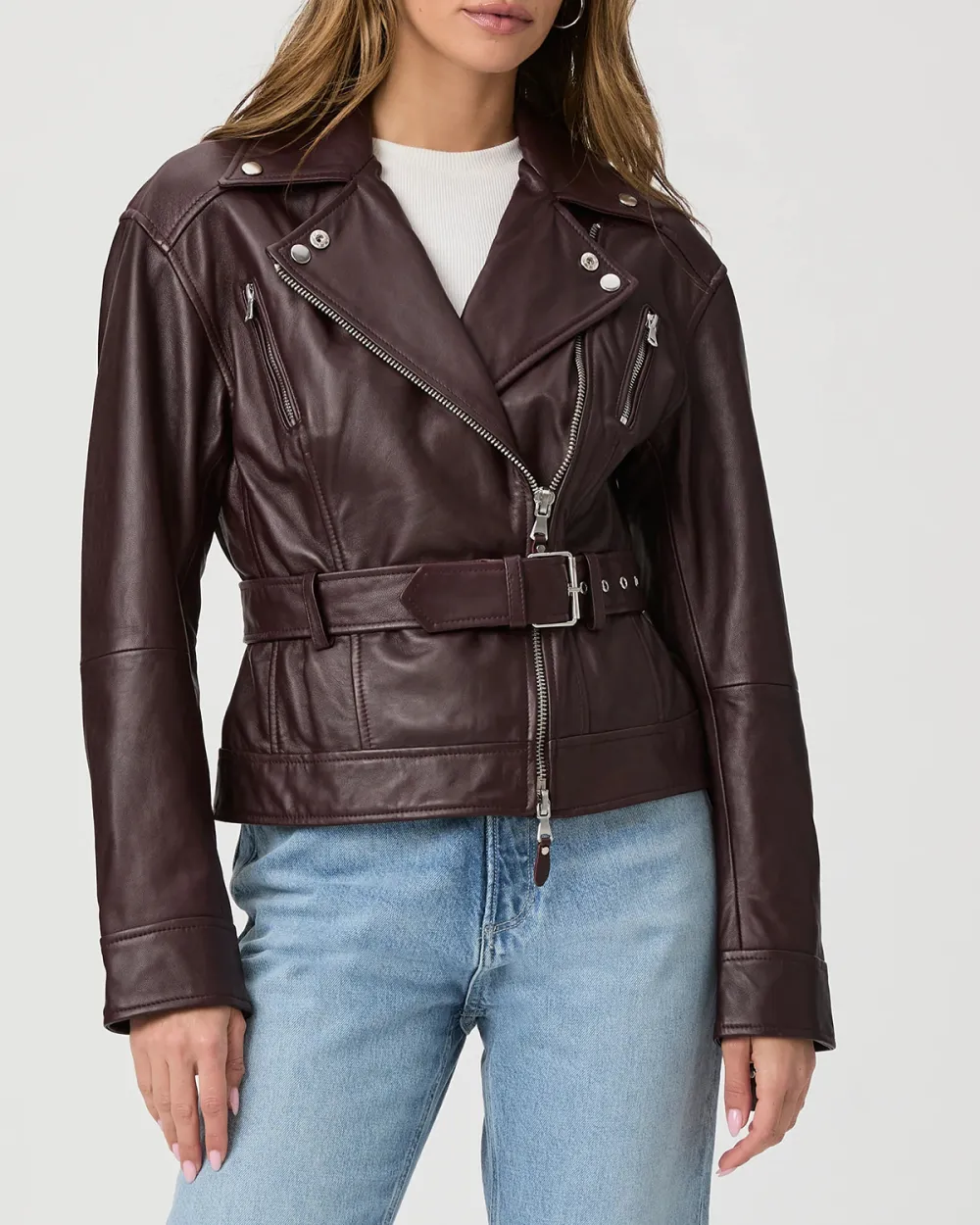 Dark Oxblood Faux Leather Biker Jacket
