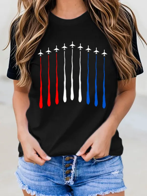 Airplane Cigarette Printed Round-Neck Short-Sleeved T-Shirt