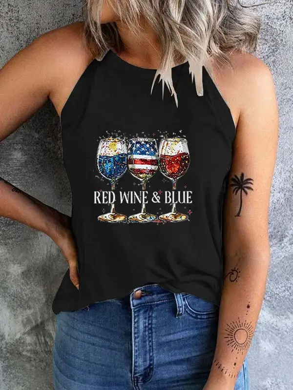 Women'S Red Wine Blue Round-Necked Sleeveless Vest