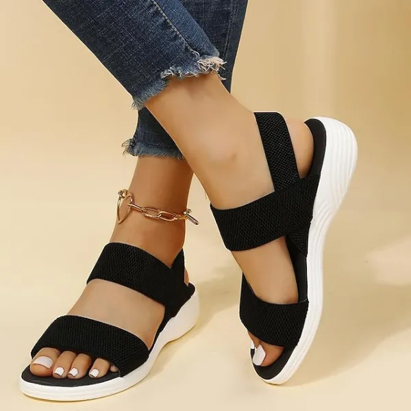 Women's Sandals Flat Sandals Plus Size Office Daily Indoor Flat Heel Open Toe Sporty Casual Minimalism Elastic Fabric Elastic Band Solid Color Black Pink Grey