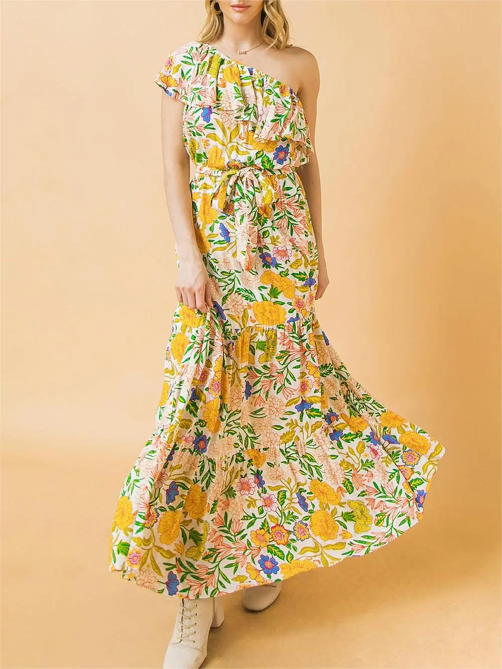Multicolor One - Shoulder Maxi Dress