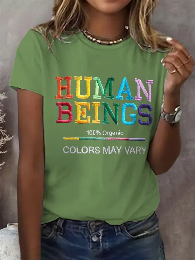 Retro Human Beings 100% Organic Colors May Vary Human Rights Equality Pride Print T-Shirt