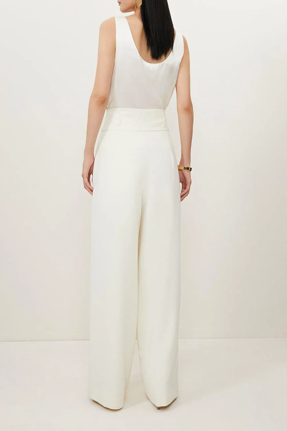 Compact Stretch Essential Tailored High Waist Wide Leg Trouser