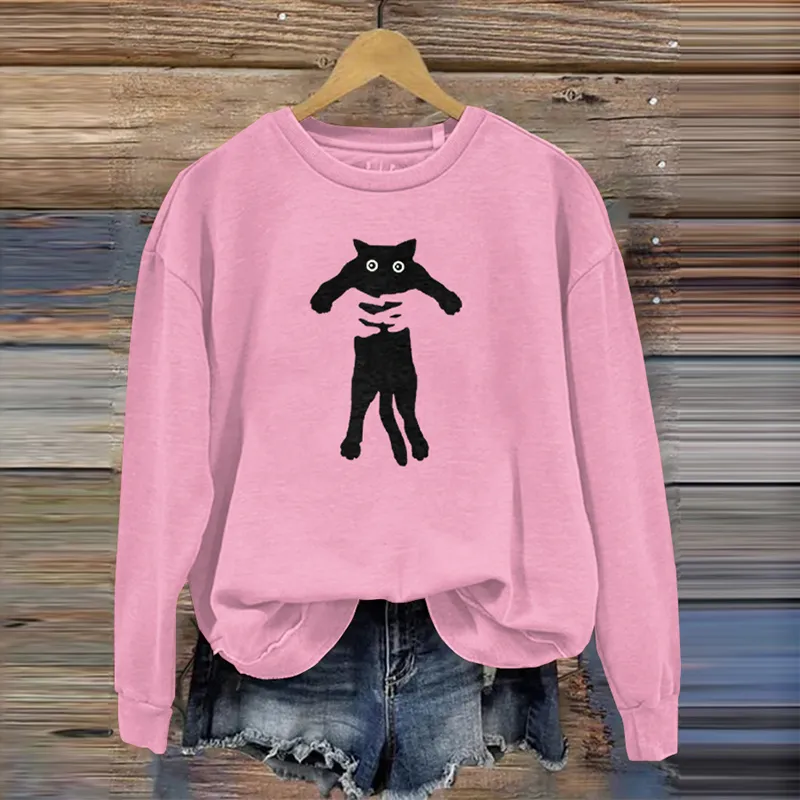 Women's Hugging Black Cat Abstract Art Painting Sweatshirt