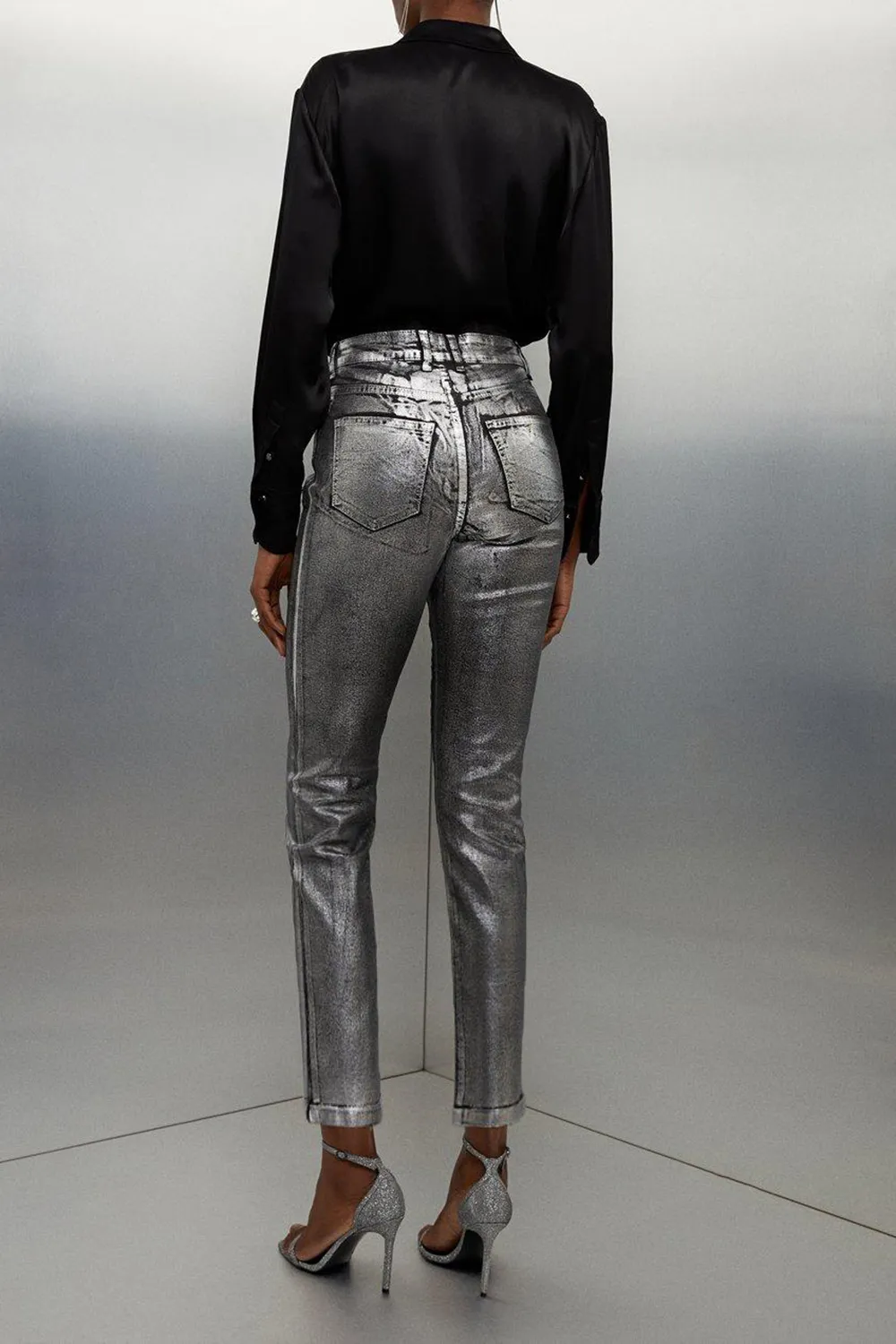 Slim Leg Silver Foiled Trouser