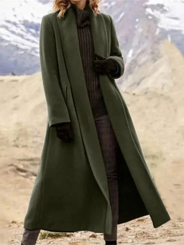 Women's Coat Outdoor Street Daily Wear Fall Winter Long Coat Regular Fit Warm Breathable Comtemporary Stylish Casual Jacket Long Sleeve Solid Color with Pockets Oversize Black Army Green Gray