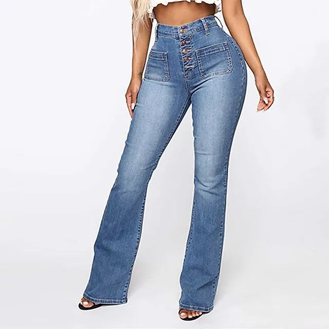 Women's Jeans Skinny Bootcut Full Length Denim Pocket High Cut Stretchy High Waist Fashion Office Casual Light Blue Dark Blue S M Autumn / Fall