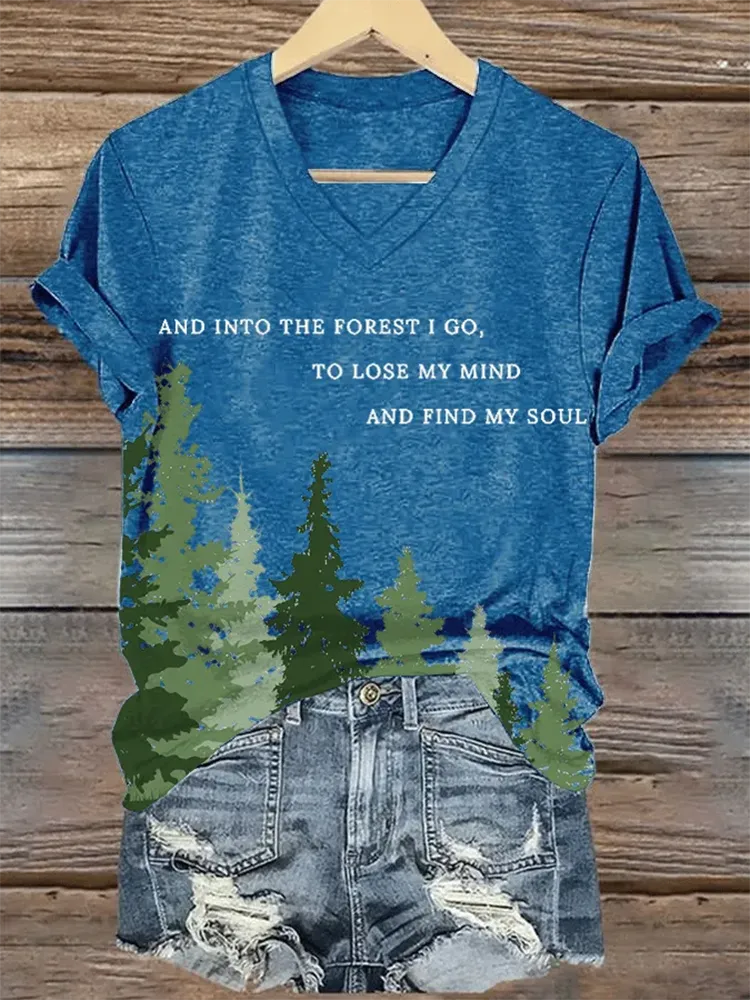 Woman'S And Into The Forest I Go, To Lose My Mind And Find My Soul V-Nack Short Sleeve T-Shirt