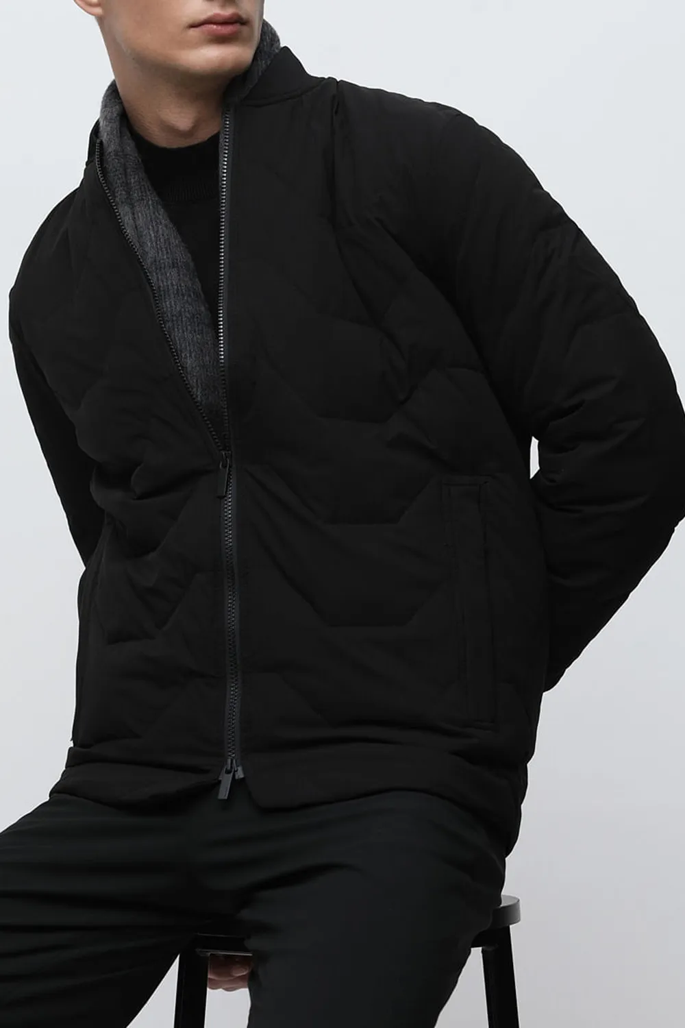 Green Quilted Bomber Jacket