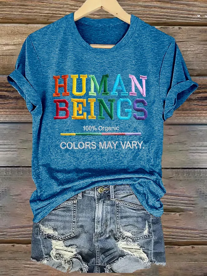 Retro Human Beings 100% Organic Colors May Vary Human Rights Equality Pride T-Shirt