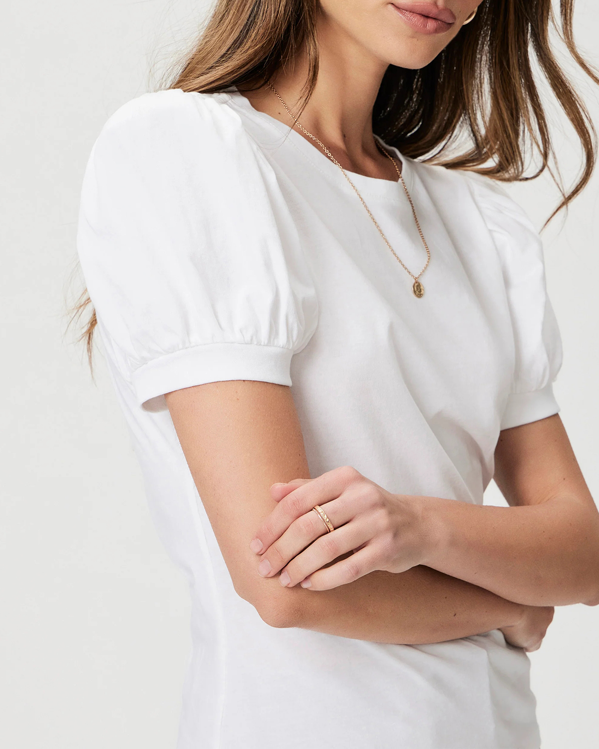 White Puff Sleeve Short Sleeve Top