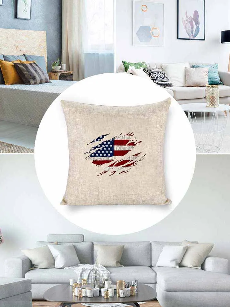 Linen Throw Pillow With National Flag Print Throw Pillow